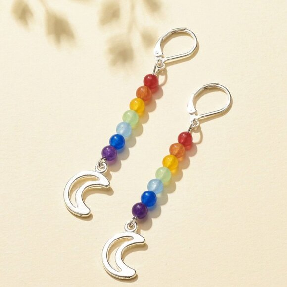 NWOT Natural Jade Chakra Long dangle earring w moon &/or Star Mix & match 2/$10 - Picture 1 of 6